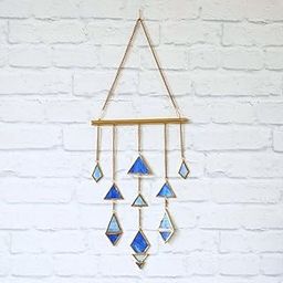 BEHOMA Suncatcher Wall Hanging Blue Color Stained Glass with Golden Metal Frame Chain Hanging for Home Decor | Office Living Room Bedroom Gifts Decorative Items | House Decoration-image-7