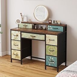 Amazon Brand - Umi Modern Vanity Dressing Table, Study Table, Computer Desk with 9 Fabric Drawers Open Shelves Multipurpose Table Storage Organizer for Living Room Bedroom Office 120x40x90cm (Printed)-20