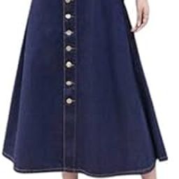 Long Stretchable Blue Denim Skirt for Girls & Women - All Seasons, All Occasions - Button Down Western Dress Skirt-picture-32