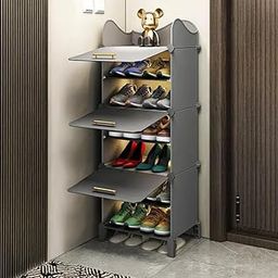 Owme Plastic Shoes Rack for Home, 3-Door 6-Shelf Portable Shoes Rack with Dustproof Door for Heels/Slippers/Boots, DIY Multi-Purpose Shoe Organizer, H-Grey-image-5