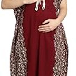 Women Maroon Cotton Maternity Feeding Kaftan.., Maxi-image-32