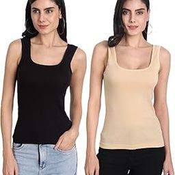 Women's Cotton Sleeveless Camisole Slip Spaghetti Pack of 2-image-98
