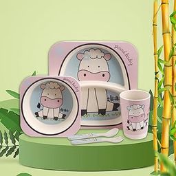 Tony Stark Bamboo Baby Feeding Set - 5-Piece Tableware for Toddlers, Kids & Babies Includes Plate, Bowl, Cup, Spoon, Fork - BPA-Free, Unbreakable Eco-Friendly |Organic & Natural (Calf)-picture-30