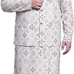 (Since 1958 Men's Cotton Linen Cream Kurta & Cream Nehrujacket with White Pyjama-image-73