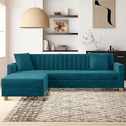ARTFUL LIVING-Modern L-Shape Velvet Sofa Set for|Right-Hand Sectional Sofa with Tufted Back 4-Seater Corner Couch,Perfect for Home Office Guests Living Room-Green-image-5