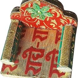 Decorative Laddu Gopal Thakur Ji Singhasan, Traditional Temple Throne with Gold Trim, Red and Green Design-image-32