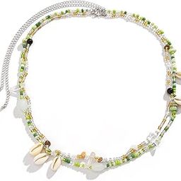 Boho Style Cowrie Shell With Green & Brown Beads Beaded Waist Chain (Set of 2)|Beach Accessory for Women and Girls-image-63