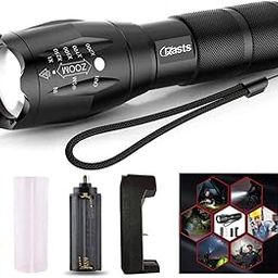 KARTUNBOX-Metal Led Torch Flashlight Xml T6 Water Resistance 5 Modes Adjustable Focus Rechargeable Torch Handheld Light Zoomable Led Adjustable Focus Tactical Flashlight Pack of-1 (Black),-picture-18