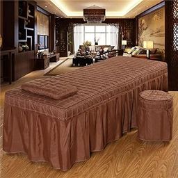 UJEAVETTE SPA Massage Table Linen Set Bed Skirt Pillow Case Stool Cover Coffee-L-image-86