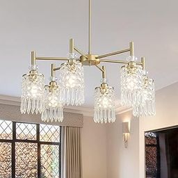 Crystal Gold Chandelier, 6-Light Modern Ceiling Light Fixtures for Dining, Kitchen, Bedroom & Living Room, Over Table Lighting, Industrial Modern Entryway Chandeliers Design,30in, E27-image-60