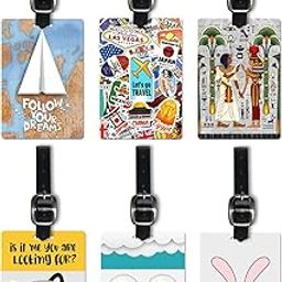 Lentikart 3D Lenticular Luggage Tag Set of 6 | Paper Plane + Stamp + Egypt + Hello + Look at Sky + Bunny | Luggage/Bag/Travel ID Label Tags for Suitcase & School Bags-11