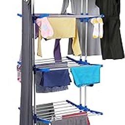 TNC Foldable Cloth Drying Stand Stainless Steel – Blue 2 Stand 4 Tier Clothes Dryer for Balcony, Indoor & Outdoor Use | with Wheels & Hanger Slots | (TNC-B24T-5)-picture-16