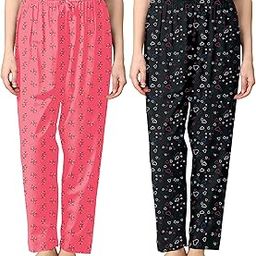 BRAND FLEX Cotton Printed Pyjamas for Women, Pack of 2, Lounge Wear Night Wear Track Pants with Drawstring, Pink and Black (IN, Alpha, XL, Regular, Standard, Multicolor)-0