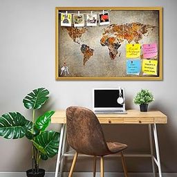 ArtzFolio Photo of Grunge Map of The World Printed Bulletin Board Notice Pin Board Soft Board | Golden Frame 17.6 X 12Inch-image-20