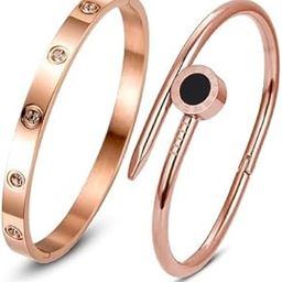 bracelet for women Stylish Bangles for women Adjustable Anti Tarnish Bracelet for girls rose gold Kada for Women Accessories Anti Tarnish Jewellery Stainless Steel Cuff Bracelet gifts Combo-image-74