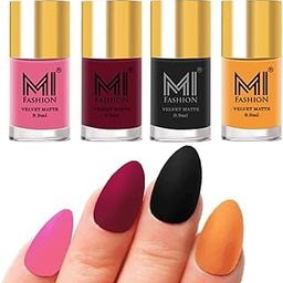 MI Fashion Velvet Matte Nail Polish Combo Baby Pink,Mauve,Black,Saffron Orange-image-3