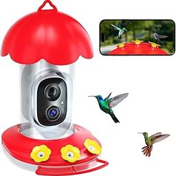 Hummingbird Feeder Camera, 1080P Bird Watching Camera with AI Identify Bird Breed, Ant&Bee Proof, Live View, Instant Notifications, Hummingbird Feeder Outdoors with 3 Feeding Ports(20 Ounces)-89