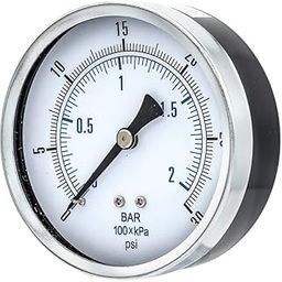 Dry Center Back Mount Pressure Gauge with 3.5" Dial, 0-30 PSI, 1/4" Male NPT Connection, Chrome Bezel, Brass Internals and Plastic Lens (1)-16