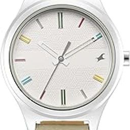 Stunners Quartz Analog White Dial Leather Strap Watch for Girls-NS6152SL06-13