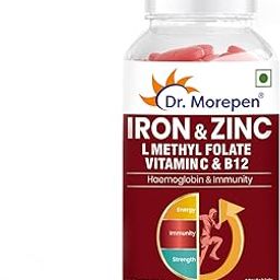 DR. MOREPEN Iron & Zinc Tablets | Enriched with Iron, Zinc, Vitamin C & B12 | Natural & Safe for Men and Women | 60 Veg Tablets-30
