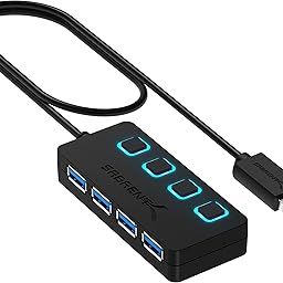 SABRENT USB 3.2 Port gen1, USB Adapter, USB Verteiler, USB 3 hub mehrfach verlngerung mit EIN/AUS-schaltern und langes Cabel, PS5, PC, Laptop, USB Stick, drucker, MacBook und mehr (HB-UM43) Black-9