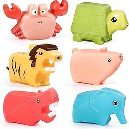Toyshine 6 Pc Colorful Non-Toxic Animal Design Mold Free Chuchu Sound Bath/ Pool Toys , Toddler Baby Bathtub Bathing Squeeze Toys-54