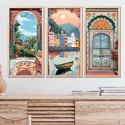 kotart Traditional Indian Art Pichwai Wall Art Décor Paintings | Painting for wall Decoration | Traditional Indian Art Pichwai Wall Décor Paintings Set of 3 (10X19 INCH, C)-image-66