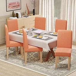 Lukzer Stretchable Dining Chair Cover | Elastic, Washable & Stylish Jacquard Slipcover | Perfect for Home, Hotel & Office | Protects from Stains & Wear | (Pastel Orange Tribal Pattern - Set of 6)-image-66