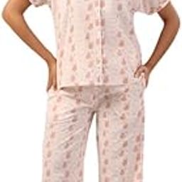 Women Night Suits Pajama Sets, Pure Cotton, Floral Printed, Beige Color, 3/4 Sleeve, Night Suit for Women, Sleep Suit - (SE-NSP-120_S)-image-25