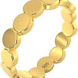 925 Sterling Silver Gold Plated Ring for Women – Polished Disc Band Design, Minimalist Lightweight [Size-13, Adjustable]-image-69