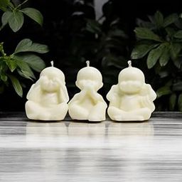 CANDLE MANSION Soy Wax Monk Set Candle | 3-Piece Decorative Green Apple Scented Mombatti | Hear No Evil, See No Evil, Don't Speak Bad | Ideal for Gifting, Meditation, and Home Décor (White, Pack of 2)-image-109
