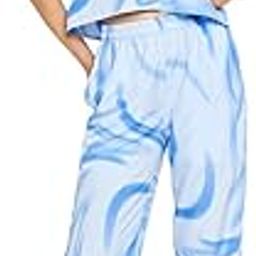 Fashfun Women's Co-ord Set (Sky Blue Printed Crepe Shirt with Straight Pant)-20