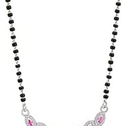 925 Sterling Silver Micron Rhodium Plated Zircon Mangalsutra For Women | Hypoallergenic | Anti- Tarnish | Pure Silver Gift For Wife-image-3