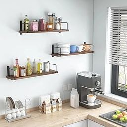 NOYOTA Wall Mounted Shelf, 3-Tier Floating Display Rack, 40 cm x 12 cm, Black Metal Frame, Modern Design for Living Room and Bedroom-image-84