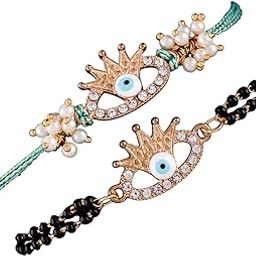 Evil Eye Charm Rakhi for Bhaiya and Evil Eye Charm Mangalsutra Bracelet Rakhi for Bhabhi, Traditional Indian Festival Rakhi, Bhaiya Bhabhi Rakhi Set-image-23