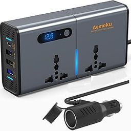 Heavy Duty 200W Car Power Inverter Laptop Charger with 3 USB (6.2A Max) & 1 C Type Fast USB Charging Ports/2 AC Universal Outlets 12V DC to 220V AC Car Adapter/LCD Digital Display-11