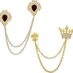 Combo of Dual Layer Chain Wedding Brooch with Maroon, White Crystals for Men (CO1105514G)-image-30