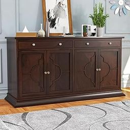 KARINA FURNITURE Solid Sheesham Wood Sideboard Cabinet for Living Room | Handcrafted Wooden Storage Cabinet with Drawers & Carved Doors | Buffet Sideboard for Dining Room, Hallway (Walnut)-image-26