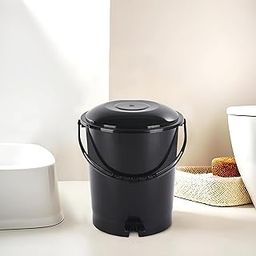 Kuber Industries 7 Ltr Plastic Dustbin for Home with Pedal, Lid & Handle | Dustbin for Kitchen, Bathroom & Office | Garbage Bin for Wet or Dry Waste | Check Dhakkan- Black-0