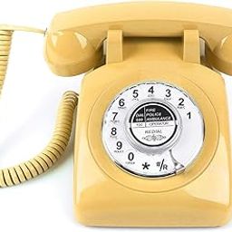 MCHEETA Rotary Phone, Desk Phones, Retro Phones for Landline, Vintage Corded Telephone with Redial Function for Home Office Hotel School, Yellow-image-73