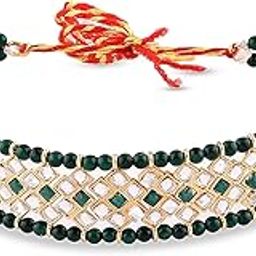 Green Stones & Beaded Bridal Kundan Head Chain For Women-ZPFK14417-picture-49
