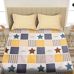 KIDOOS Multicolored Stars & Squares 300 TC Ultra-Soft Cotton Blend King Size Double BEDSHEET with Pillow Covers-image-18