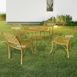 BRISHI Cast Aluminium Garden Patio Seating Chair and Table Set for Balcony Outdoor Furniture with 1 Table and 4 Chairs Set (Yellow)-image-60