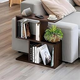 Yookeer 2 Tier Storage End Side Table - Versatile S Table - Shelves Organizer Office Living Room End Desk Stand Display, 50 x 17.5 x 51 cm (Brown)-picture-19