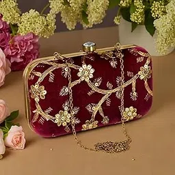 heart home Heart HomeWomen Clutch Purse with Detachable Chain | Ideal for Wedding | Wallet & Lock System Hand Bag | Maroon-picture-17