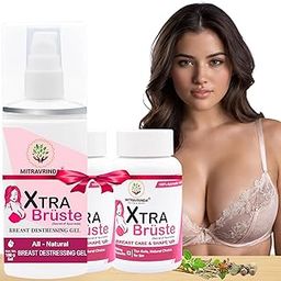 MITRAVRINDA Xtra Bruste Gel & Capsules 2X formula to Destressing for Women - With Hyaluronic Acid and Vitamin E | Body Massage gel and b-care Capsules for support Feel healthy & fuller volume | Enhance your natural beauty with this ingredients to Ashwagandha, Shatavari, Mochras, Kounch, Vach (1 Gel and 2 Capsules Bottles)-image-28
