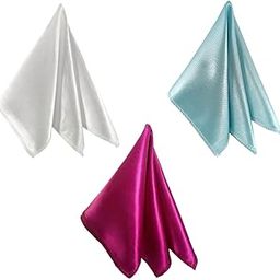 Satin Pocket Square for Men, Wedding Handkerchief for Suits, Blazers & Tuxedo, Men's Pocket Square Combo (Pack of 3) (White,Light Blue & Purple)-image-69