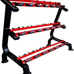 Body Maxx Heavy Duty 3 Tier Dumbbell Rack With Holding Hooks Red And Black Combination For Home & Commercil Gym-15