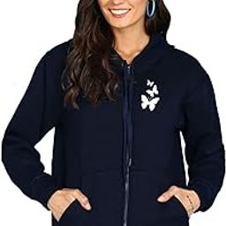 Butterfly Printed Women's Cotton Hooded Hoodies Sweatshirt with Zip Jacket Ladies Hoodie for Winter Sweatshirts for Women Winter wear Full Zipper Hoodies with 2 Kangaroo Pocket-image-96