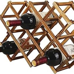 HOKIPO Foldable Wooden Wine Shelf/Wine Display Rack Organizer/Wine Bottle Holder, 45 X 31 X 12cm, Capacity 10 Bottle (Carbonized Color,no Oil Paint) - NEW791-image-41